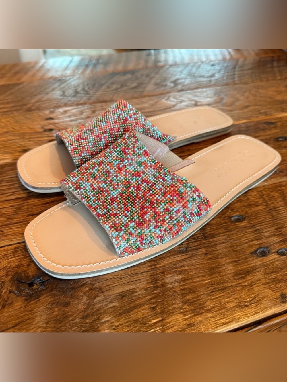 Splendid Beaded Multi-Color Slide Sandals for Women